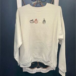 Cozy Cream Sweater with Pumpkin Embroidery